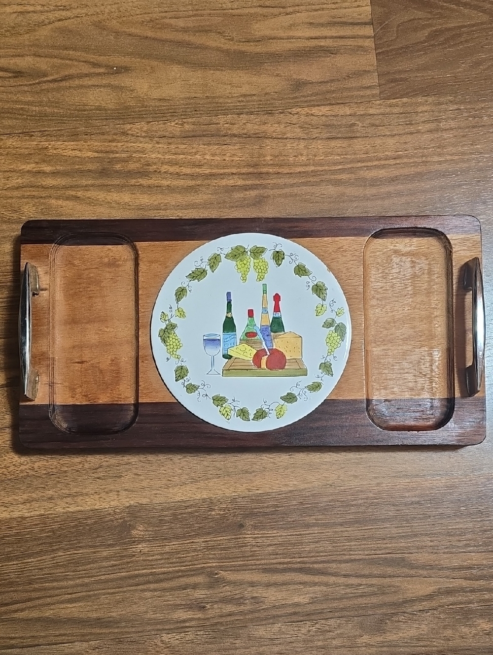 Nasco Made In Japan Wood and Ceramic Wine & Cheese Serving Tray